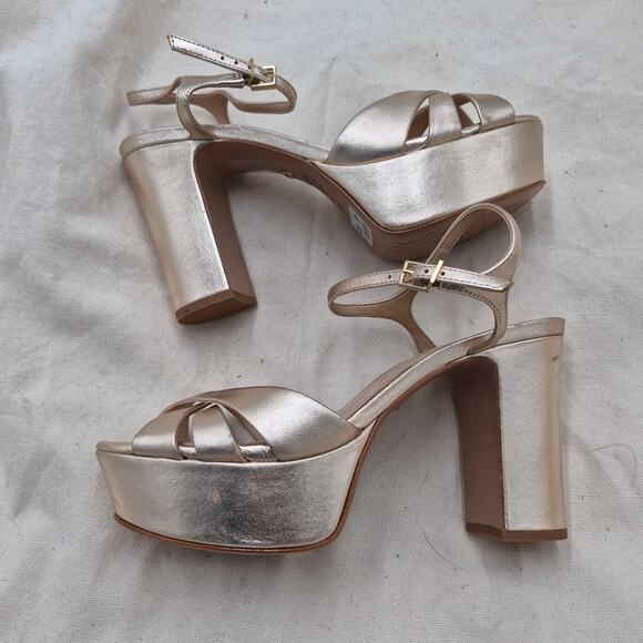 NEW Schutz Keefa high-heeled platform sandal in a metallic leather finish size 8 - Picture 2 of 4